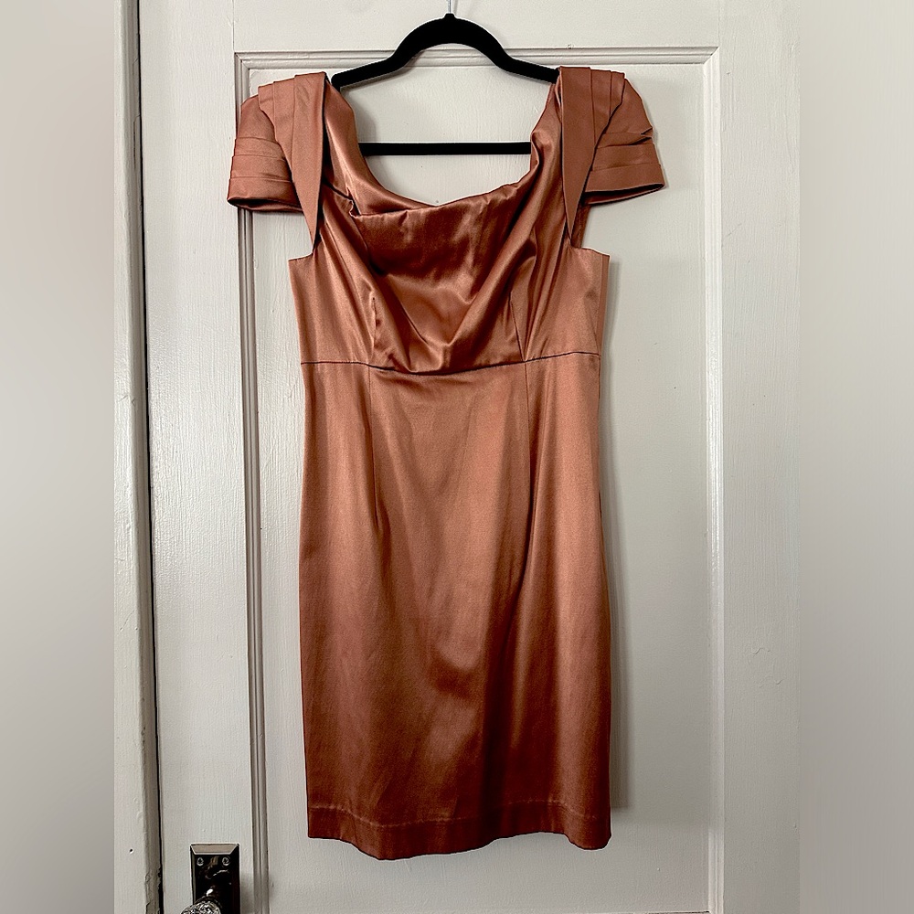 Black Halo Jackie O Satin Mini Dress rose gold size 4